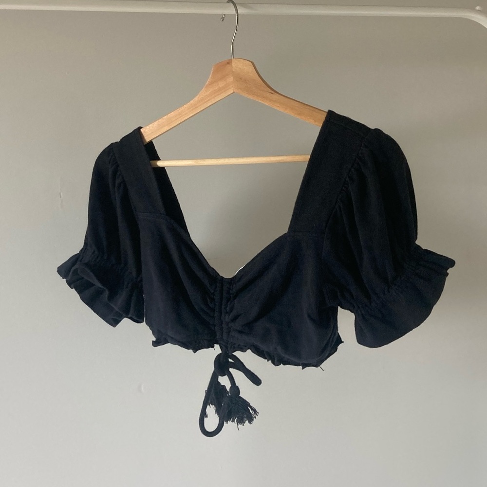 FP Beach Black Puff Sleeve Top